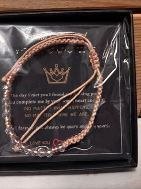 Adjustable Rose Gold Beaded Morse Code girlfriend Bracelet